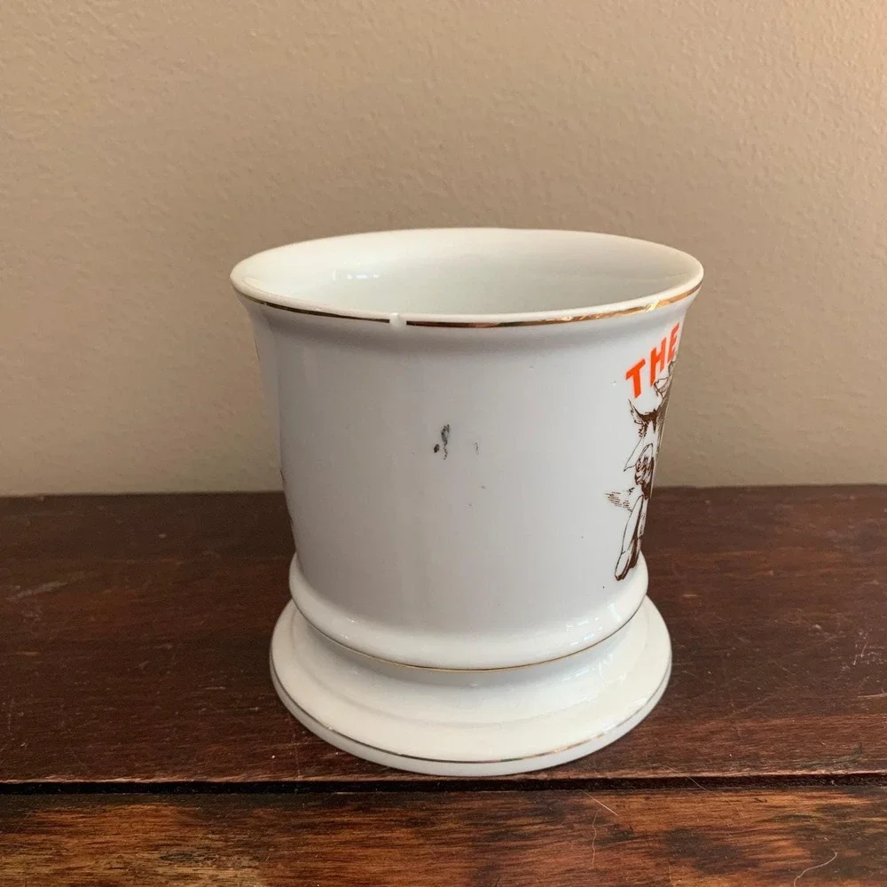 Vintage Ode to a Grouch gold accent poem men's vanity shaving cup mug & brush‎